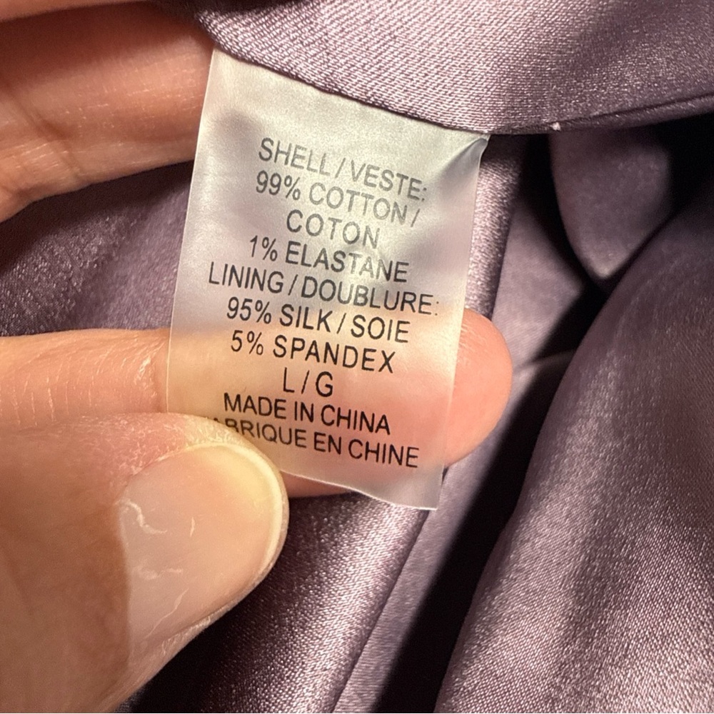 Elie Tahari Velvet Blazer Jacket Sz L Top Stitching Silk Lining Lilac Luxury - Picture 14 of 15